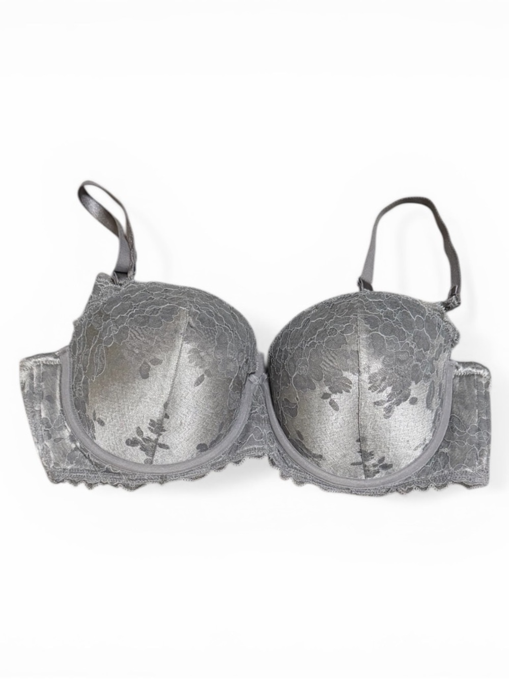 TORRID CURVE Lace-Detail Gray Underwire Push-Up Bra 38DD